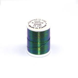 Lagertun French Poly Tinsel - Oval Metallic Extra STrong small peacock 0,35mm 15yd
